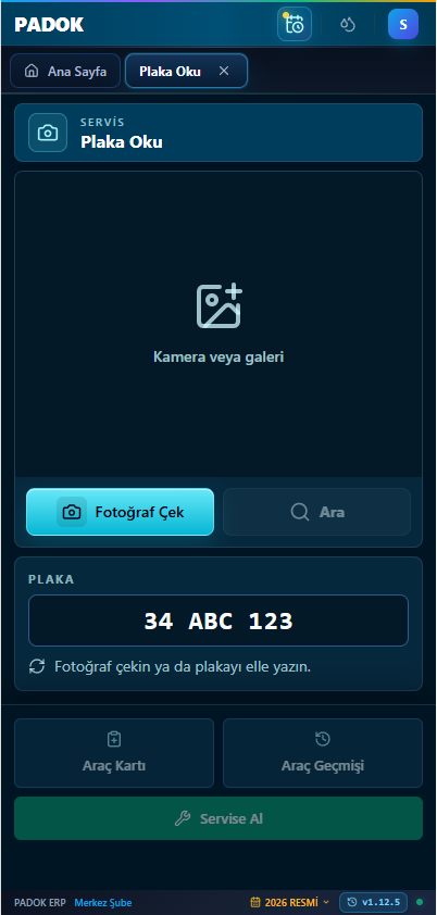 PADOK Bulut mobil plaka okuma ekranı